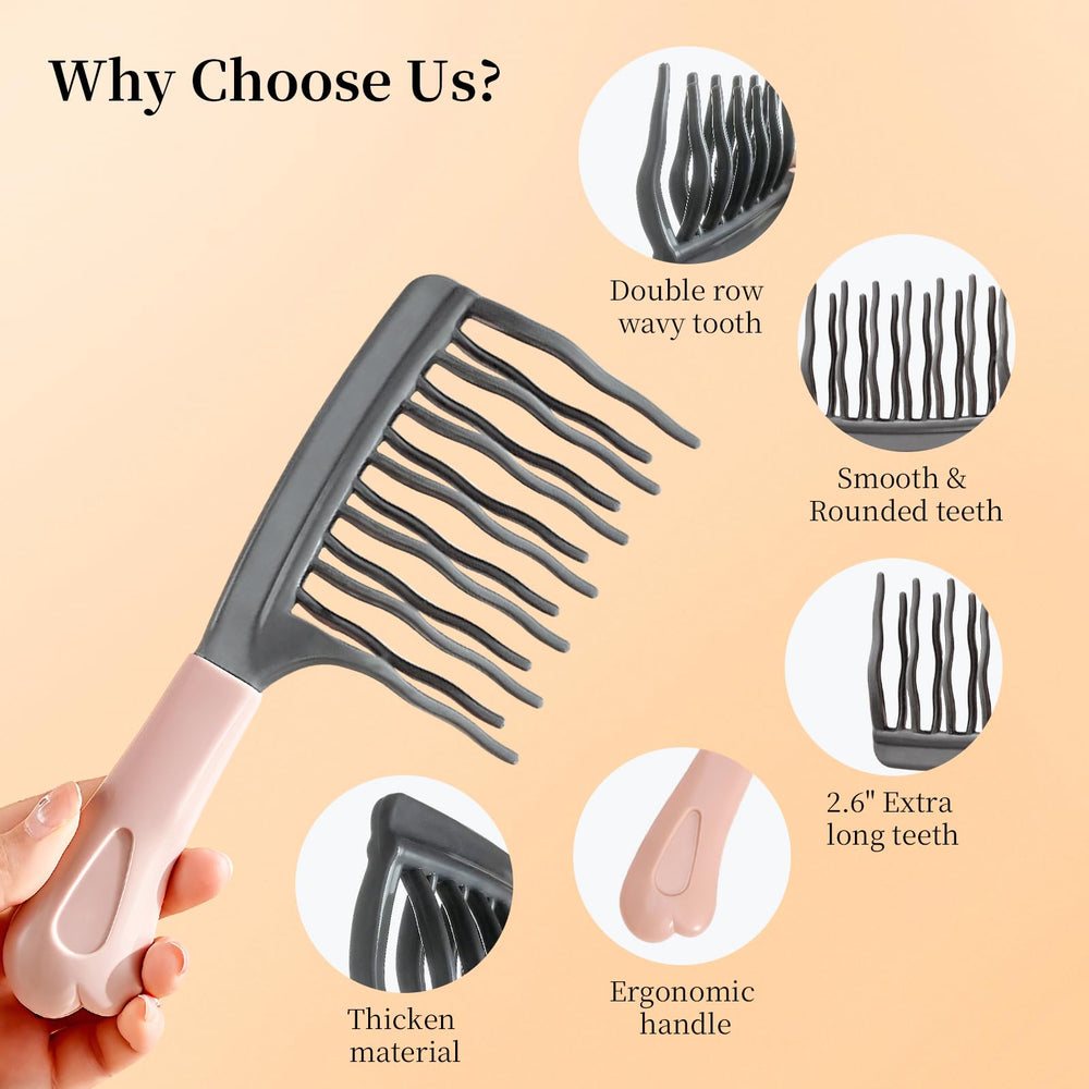 Optisake two-row teeth detangler gliding through thick hair
