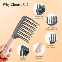 Optisake two-row teeth detangler gliding through thick hair