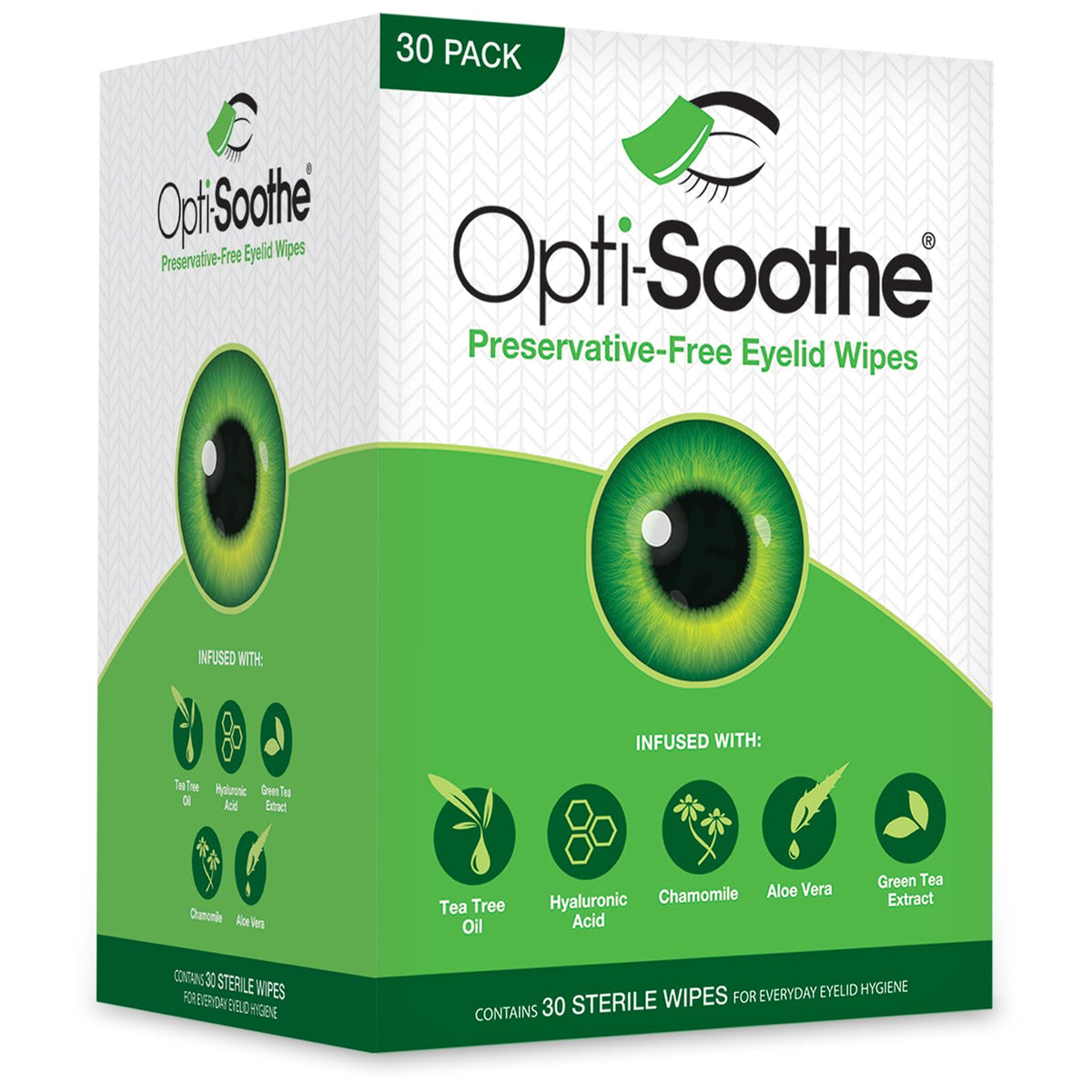 Opti-Soothe empaque de toallitas oculares para limpieza diaria suave de párpados.