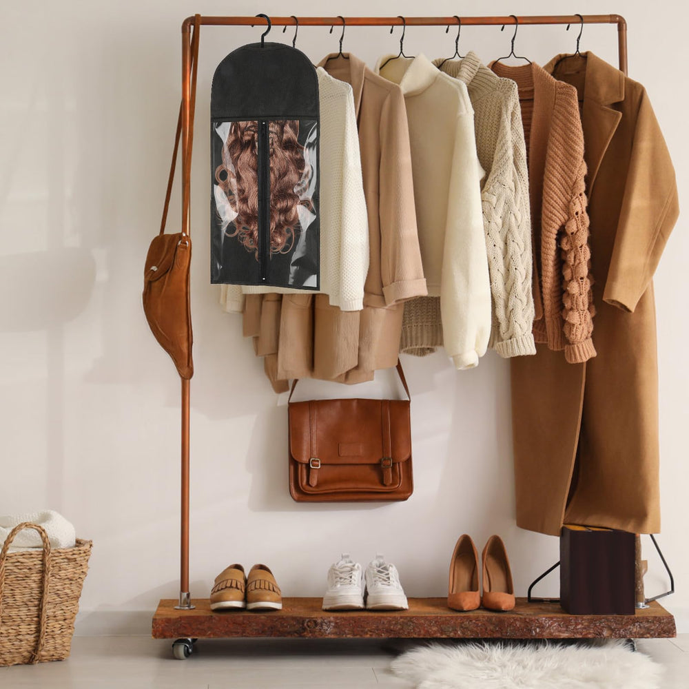 Opvixi space-saving design keeps wigs hanging neatly behind doors.