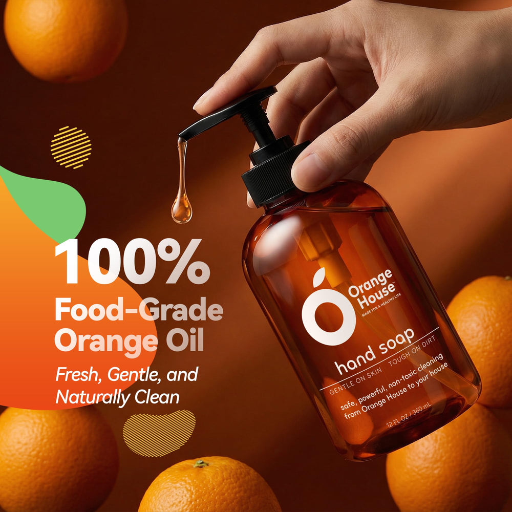Orange House three-pack bottles closeup highlights label and moisturizing formula
