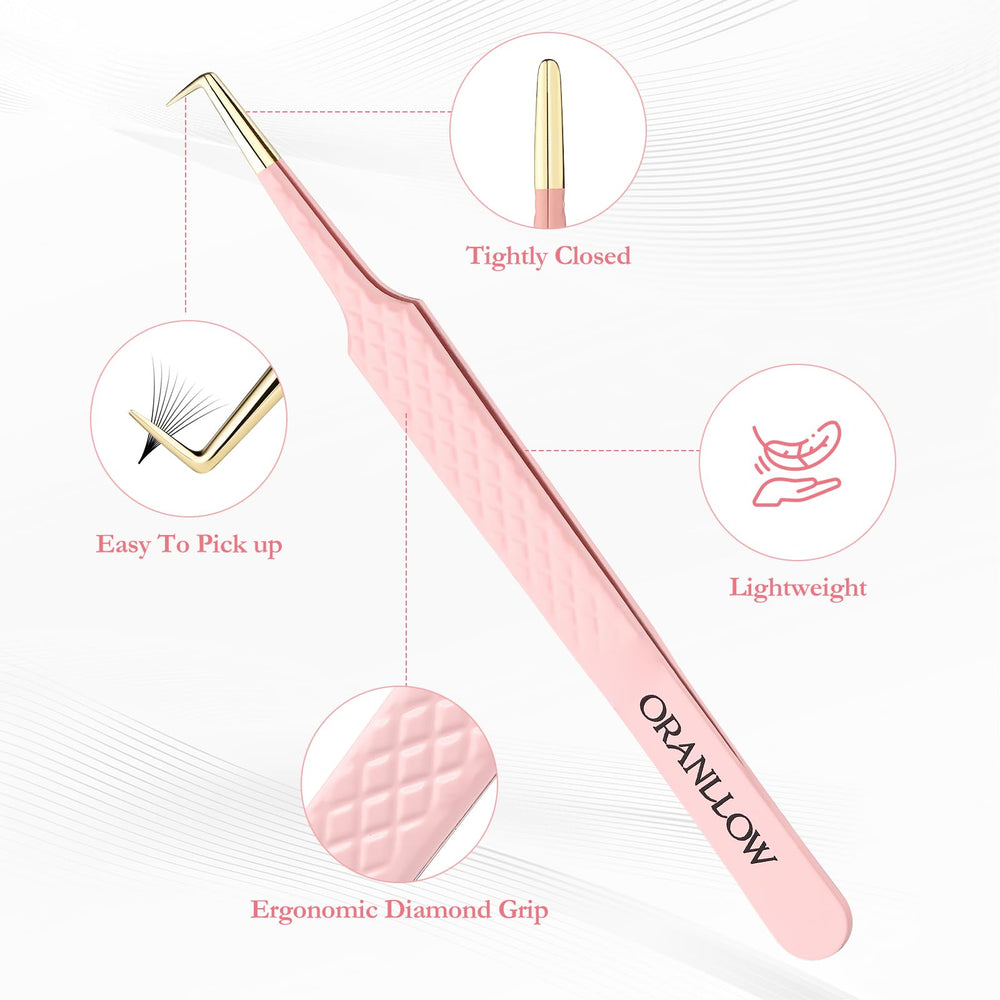Oranllow 90-degree lash tweezers for accurate placement and volume work
