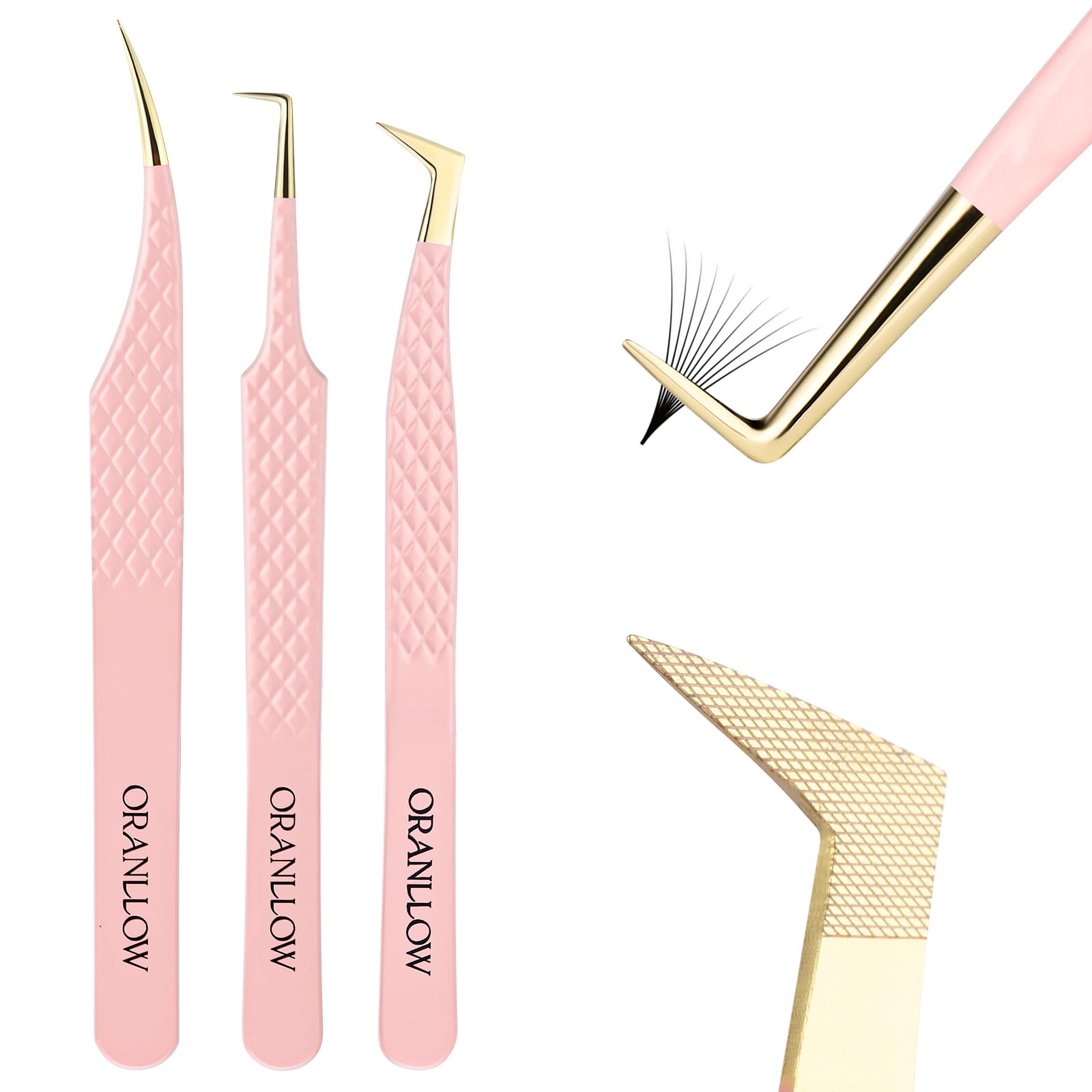 Oranllow lash tweezers with precision fiber tip and diamond grip for precise extension work