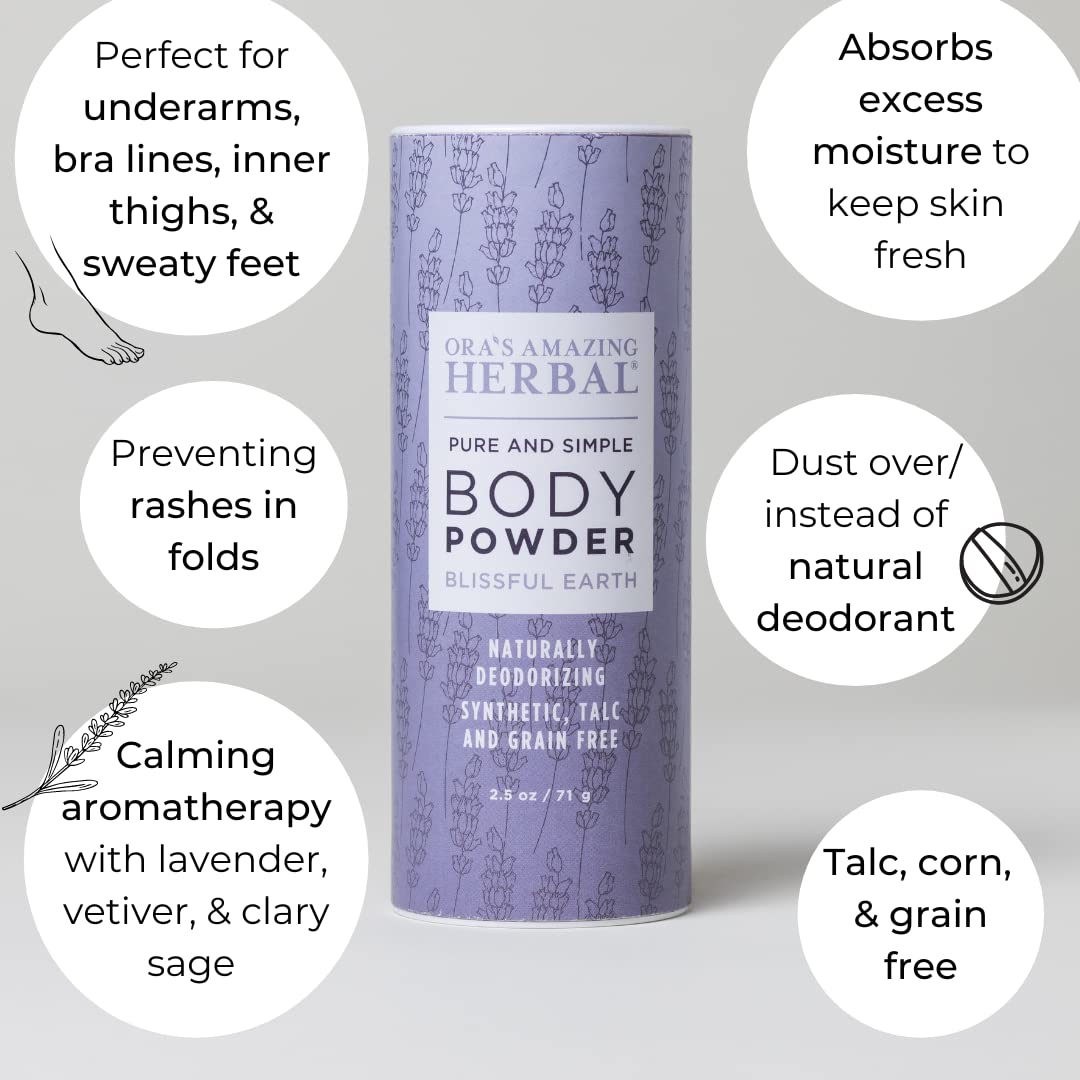 Foot powder from Ora’s Blissful Earth adds comfortable, breathable protection.