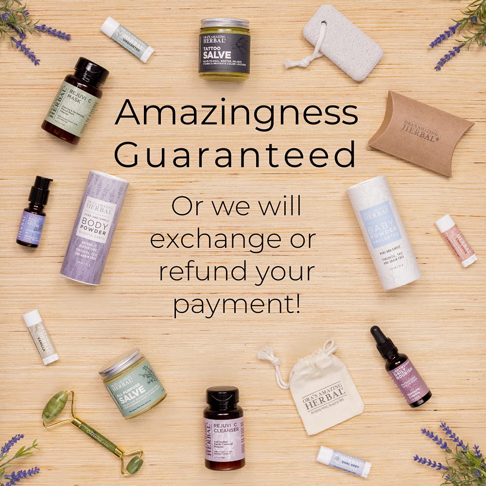 Made in New Jersey, Ora’s Amazing Herbal Blissful Earth powder reflects quality.