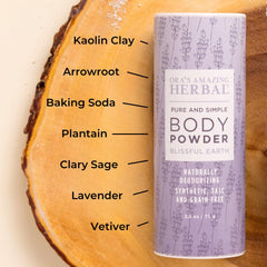 Ora’s Amazing Herbal Blissful Earth vetiver powder offers calm scent and daily dryness.