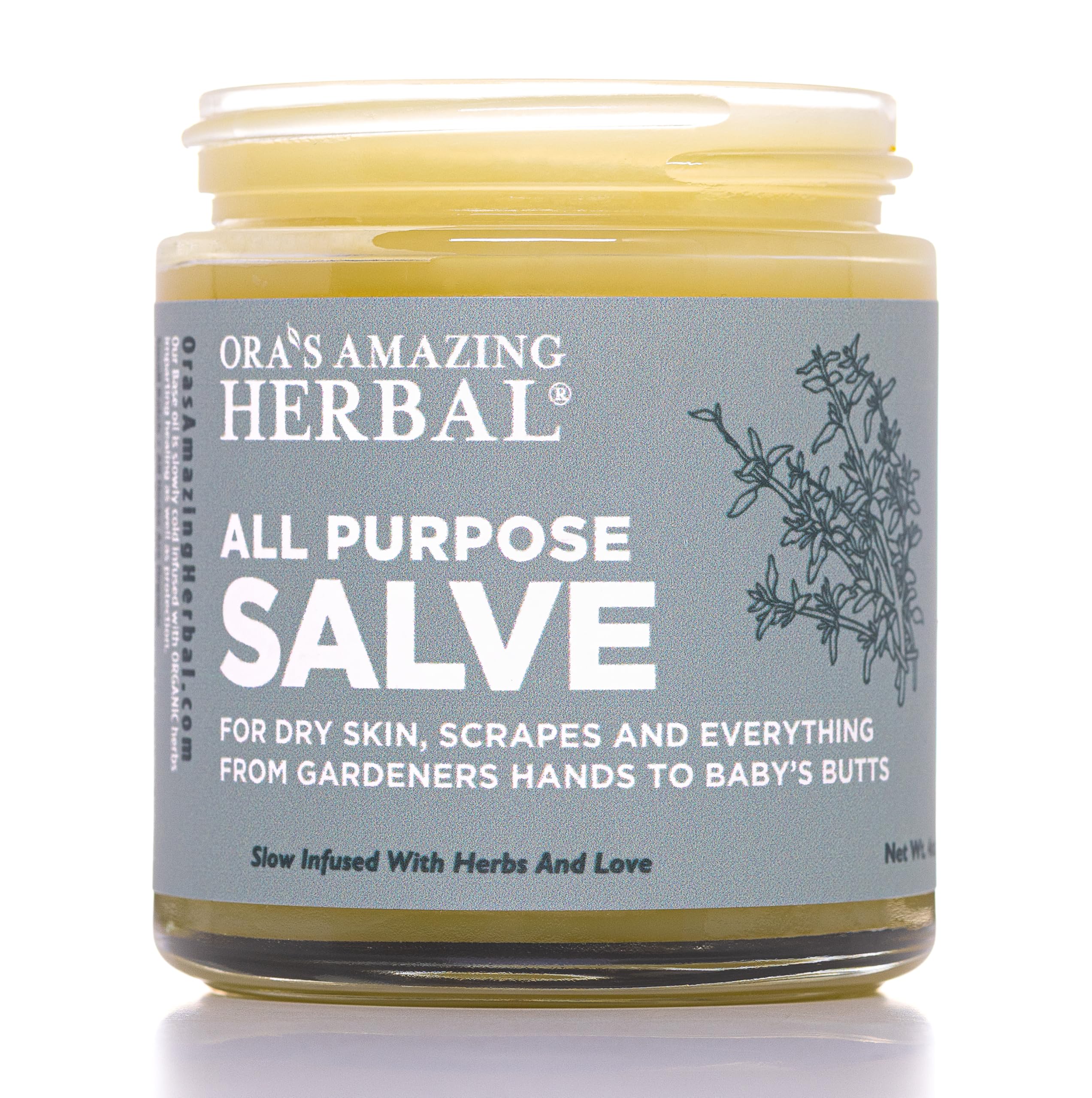 Ora's Amazing Herbal salve jar closeup for eco-friendly skincare.