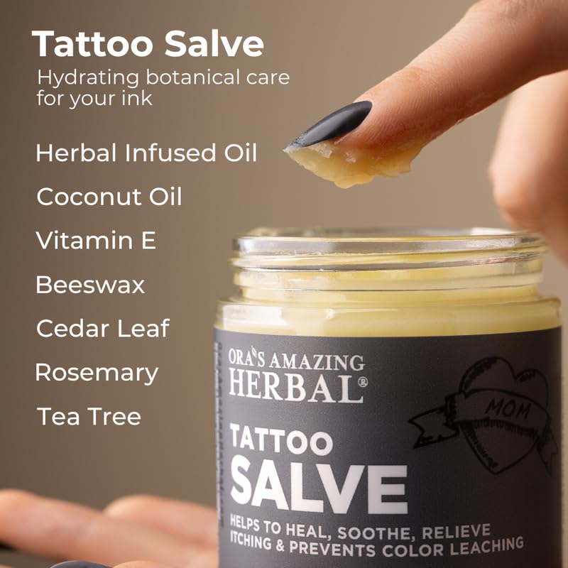 Glass container with Ora's label ready for daily tattoo care