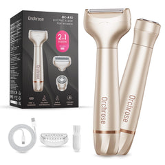 Orchrose electric razor with rotary head for precise bikini and facial grooming.