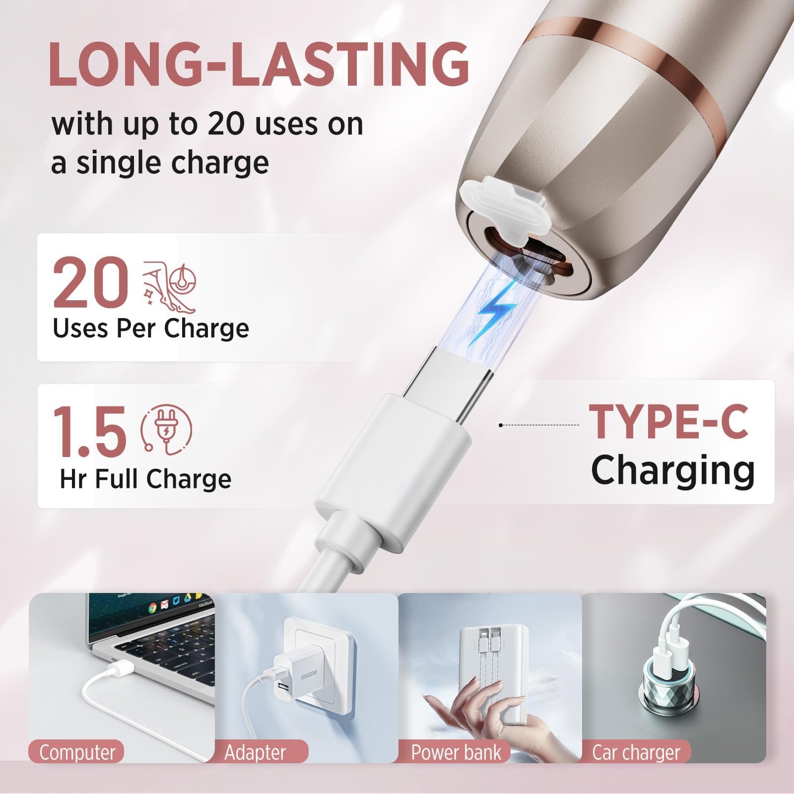 Orchrose charging cable provides convenient recharge via Type-C.