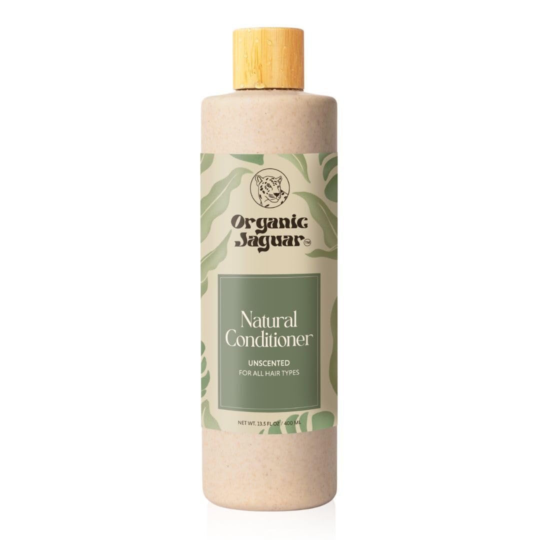 Organic Jaguar conditioner bottle highlighting all-hair formula and natural oils.