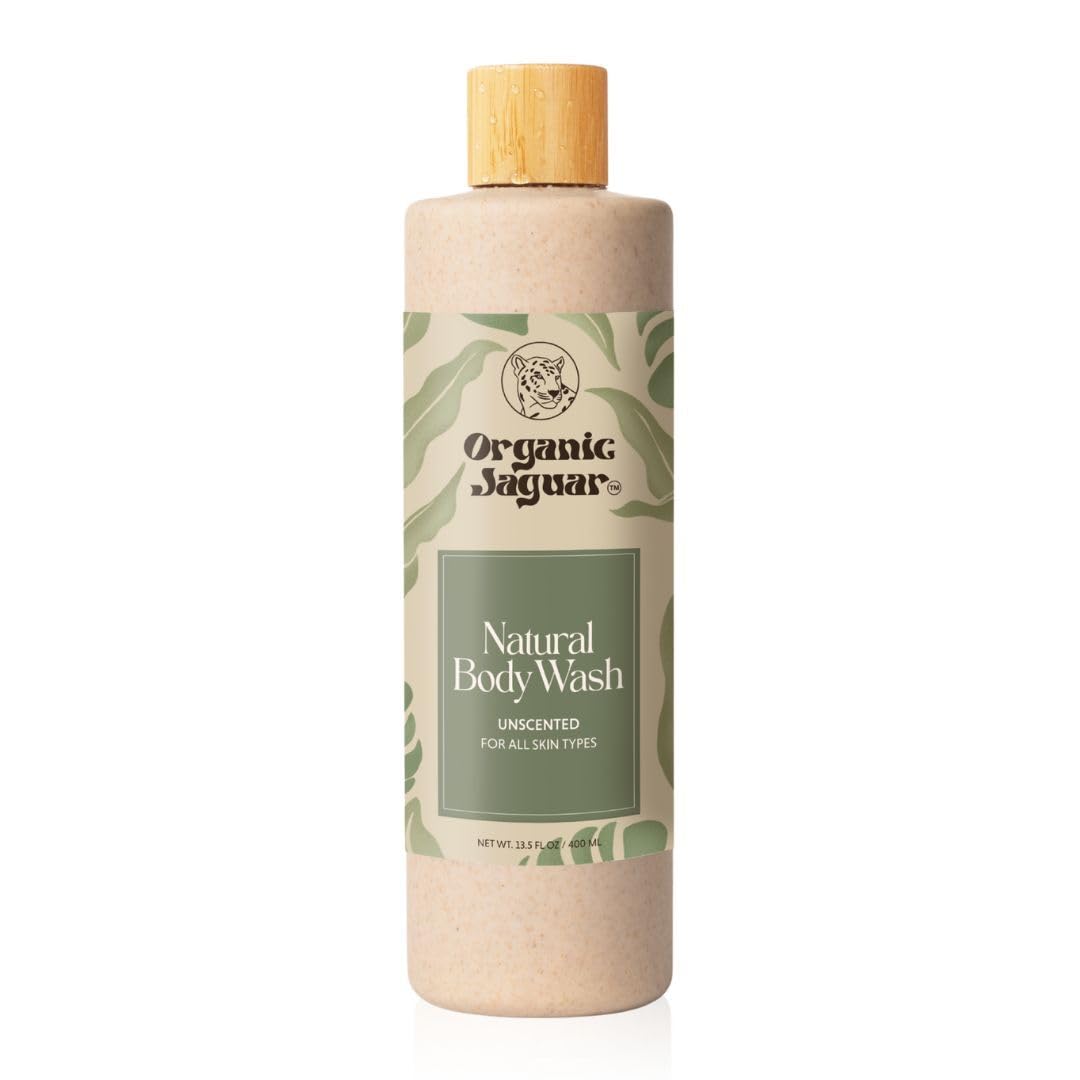 Organic Jaguar natural body wash bottle shows a gentle, hydrating cleanse.