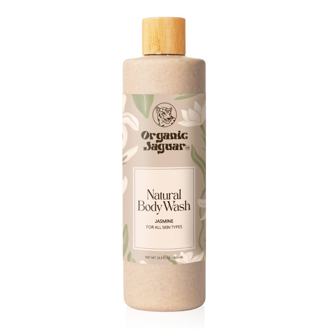 Organic Jaguar Jasmine Body Wash bottle, unscented formula for gentle cleansing