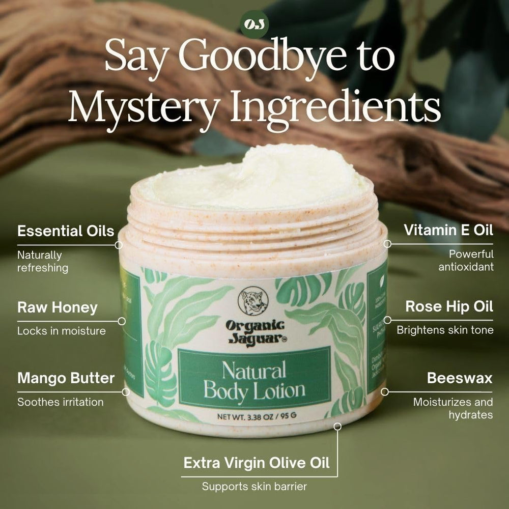 Organic Jaguar tropical scent body lotion dispenser releasing a light fragrance