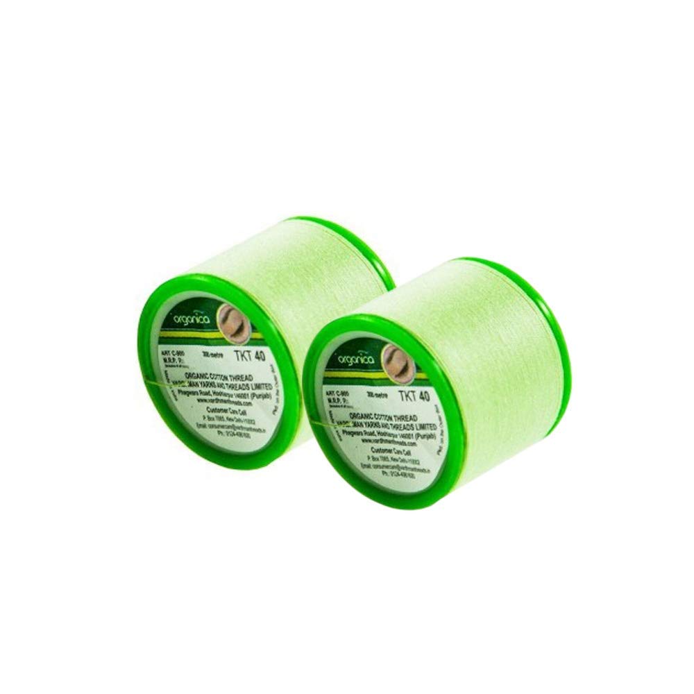 Organica eyebrow threading thread with two green spools for at-home use.