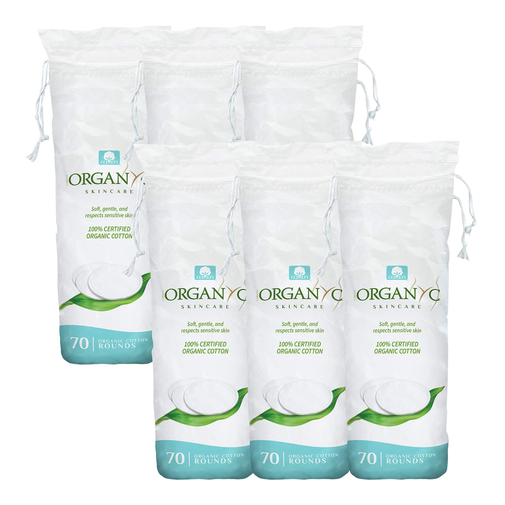 Organyc cotton rounds pack close-up showing gentle texture for sensitive skin.