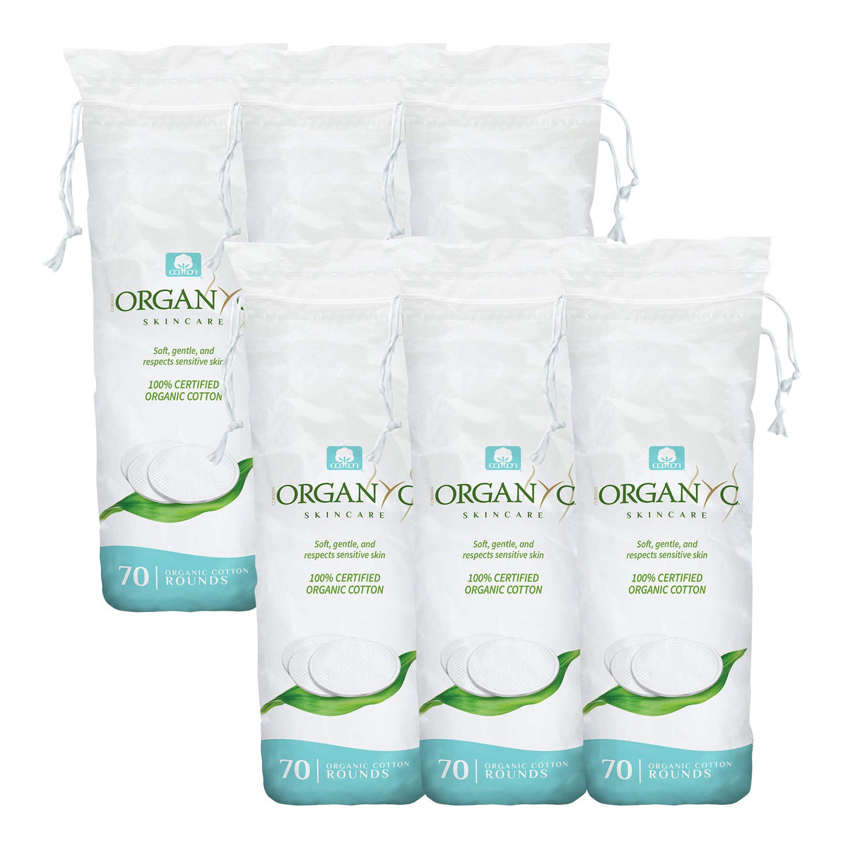 Organyc cotton rounds pack close-up showing gentle texture for sensitive skin.