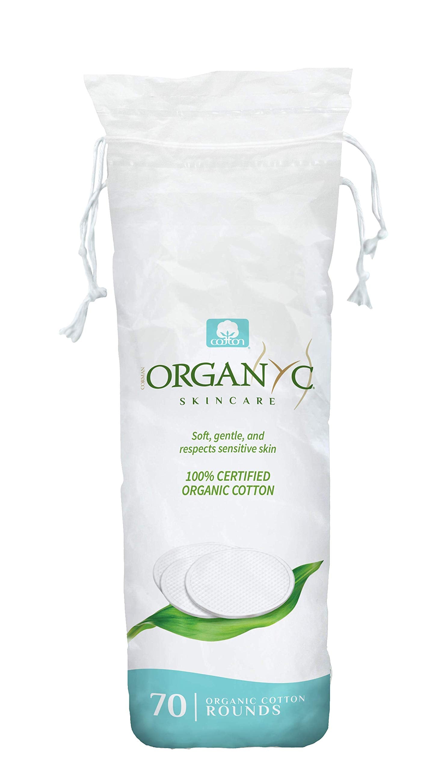 Organyc makeup pads close-up texture showing natural cotton fibers for gentle cleansing.