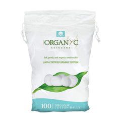 Organyc organic cotton balls for sensitive skin – 100 count, gentle cleansing.