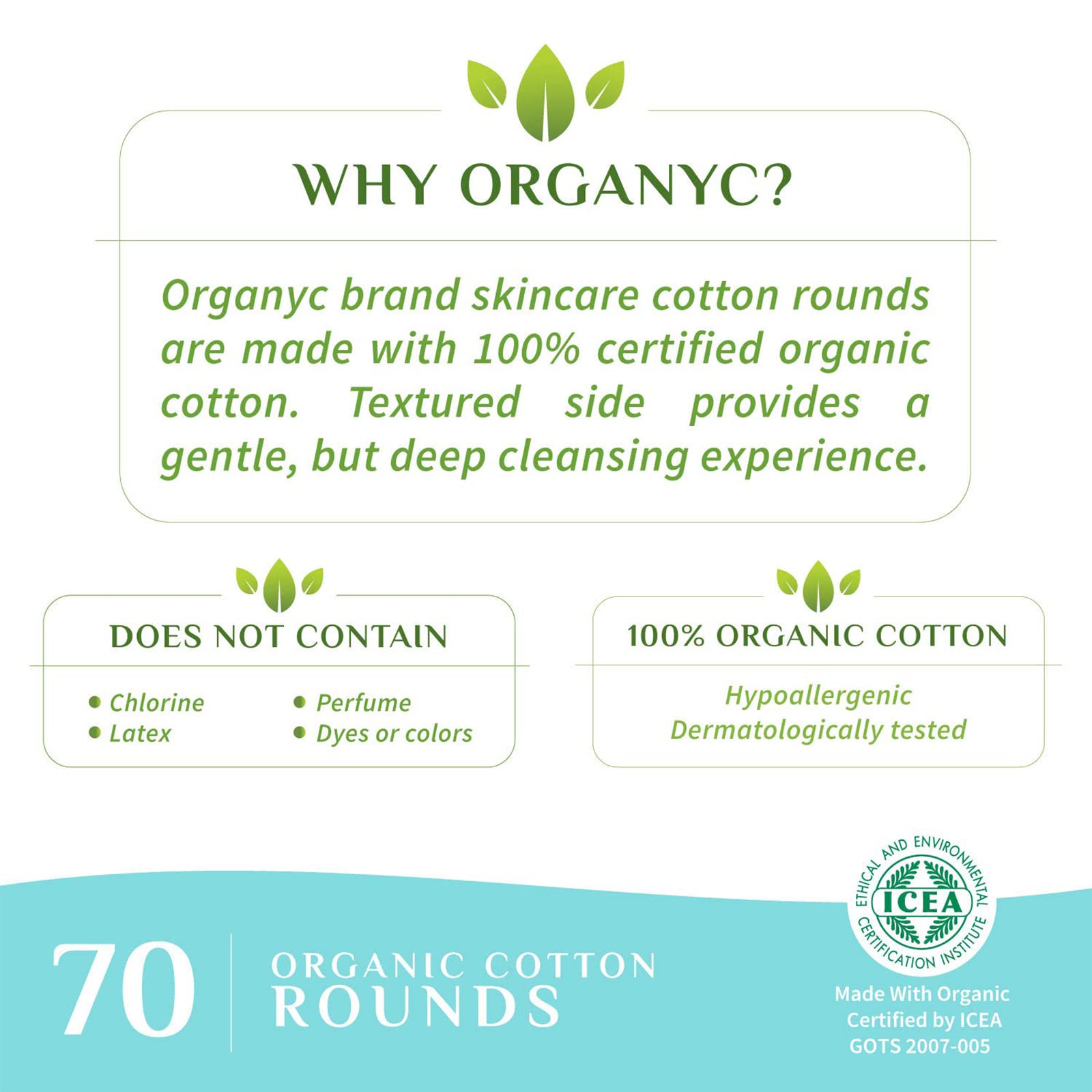 Organyc cotton rounds with soft texture, ideal for gentle skincare routines.