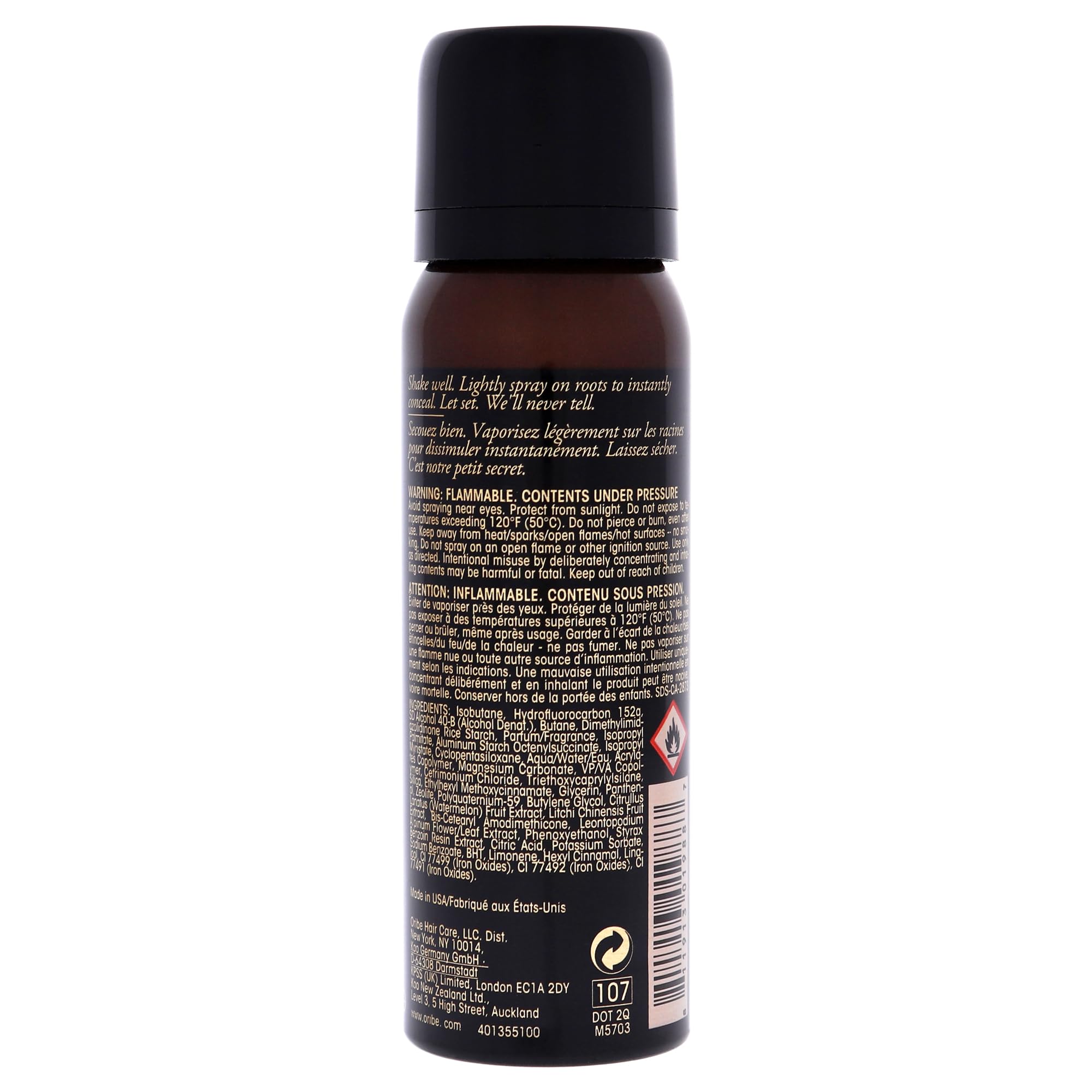 Oribe Airbrush Root Touch Up Spray leaves natural-looking blend with microfine pigments