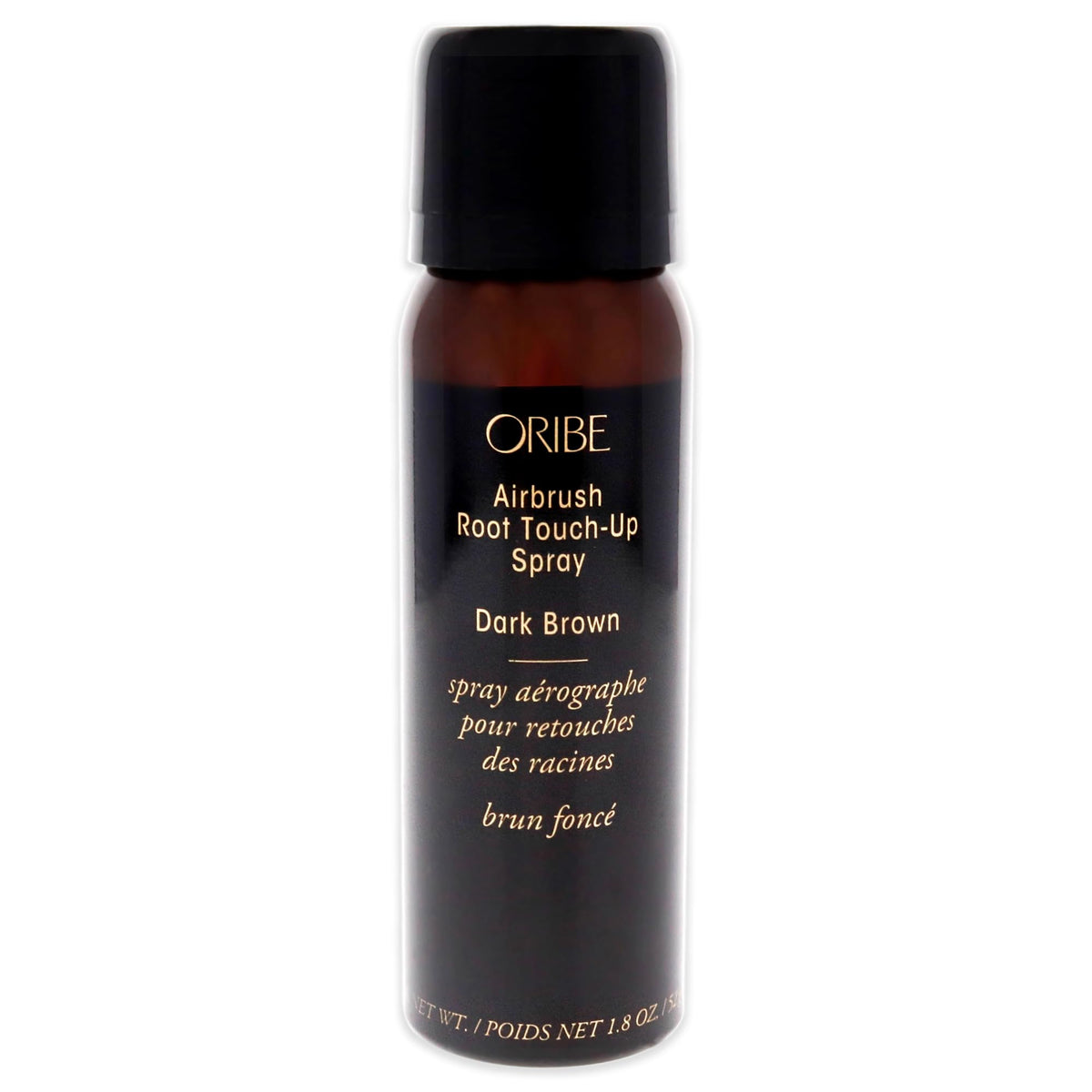 Oribe Airbrush Root Touch Up Spray bottle applying seamless color to roots for quick grey coverage