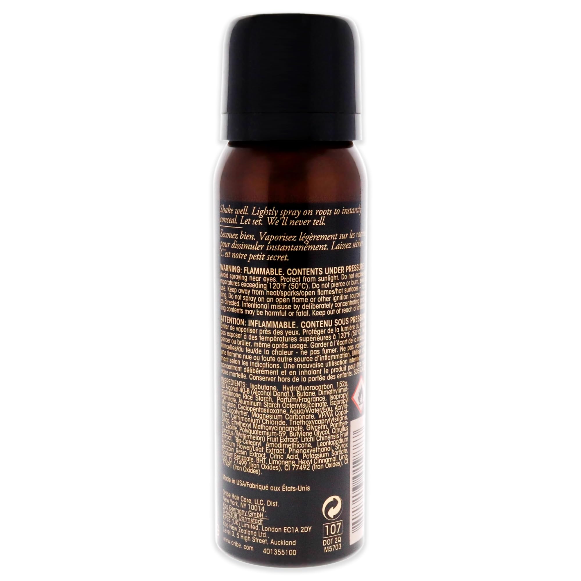 Oribe Airbrush Root Touch Up Spray bottle; quick-drying formula refreshes hair between appointments