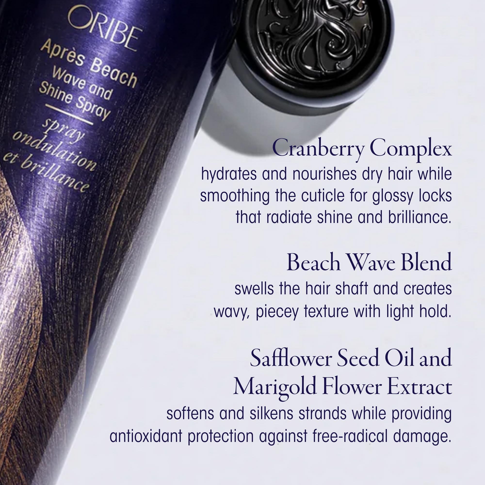 Oribe Apres Shine Moisture Spray highlights glossy finish and nourished hair