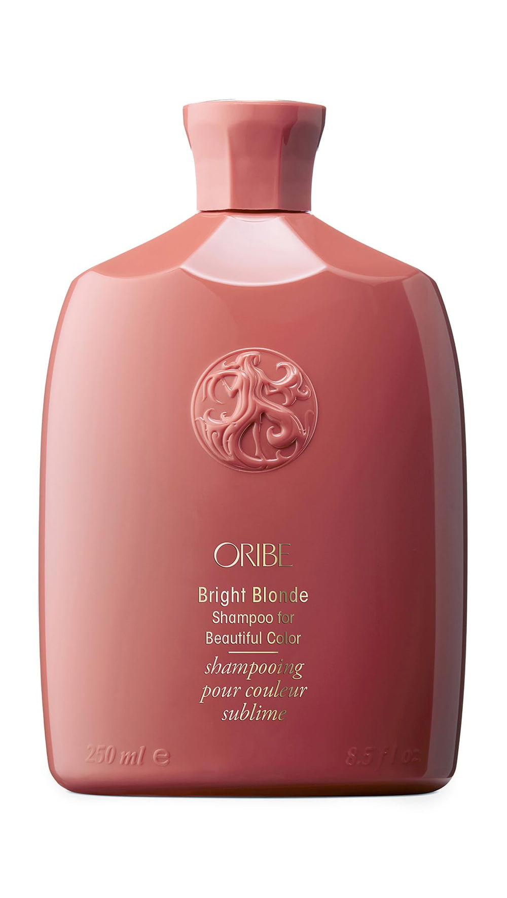 Oribe Bright Blonde Shampoo bottle shows a color-safe cleansing design for blonde hair.