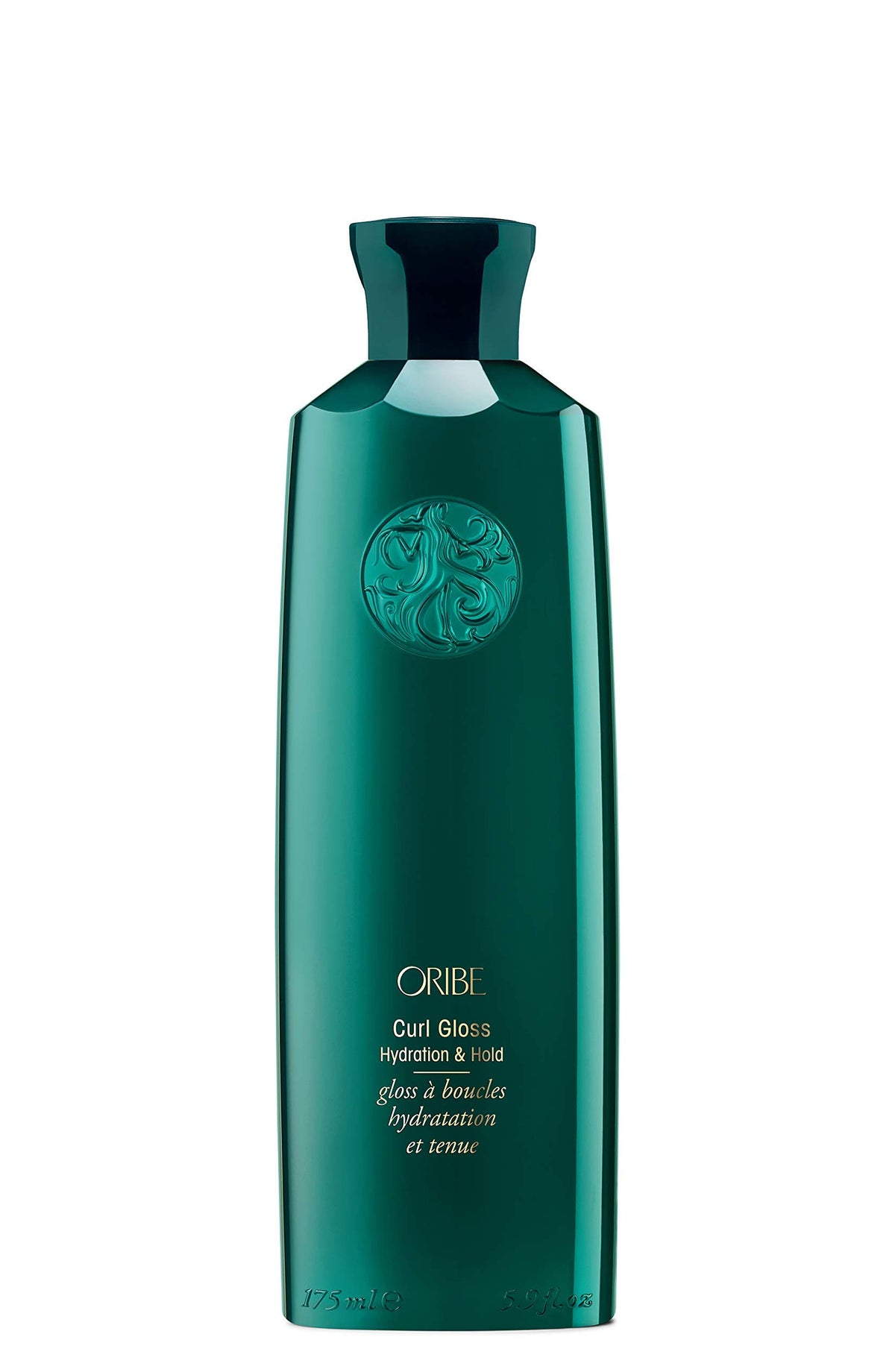 Oribe Curl Gloss Hydration & Hold bottle close shows lightweight hold and shine.