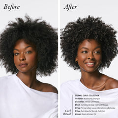 Oribe Eternal Curls Polish & Protect Oil hands applying nourishing formula to coils.