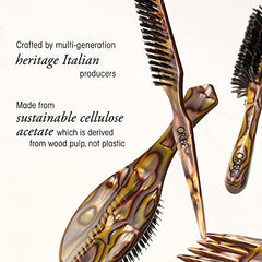 Oribe Flat Brush features bristle-height variation to grip hair evenly during brushing.