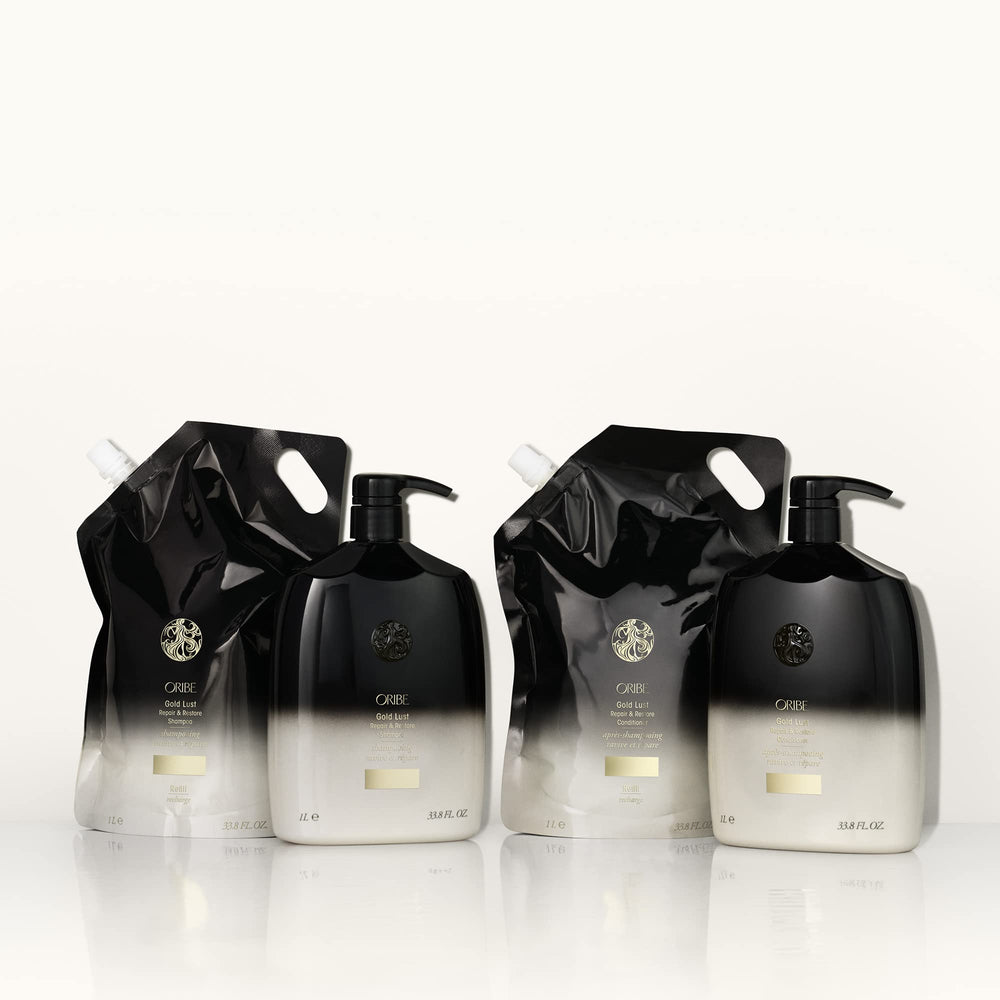 Oribe Gold Lust conditioner on hair gloss and softness after treatment.