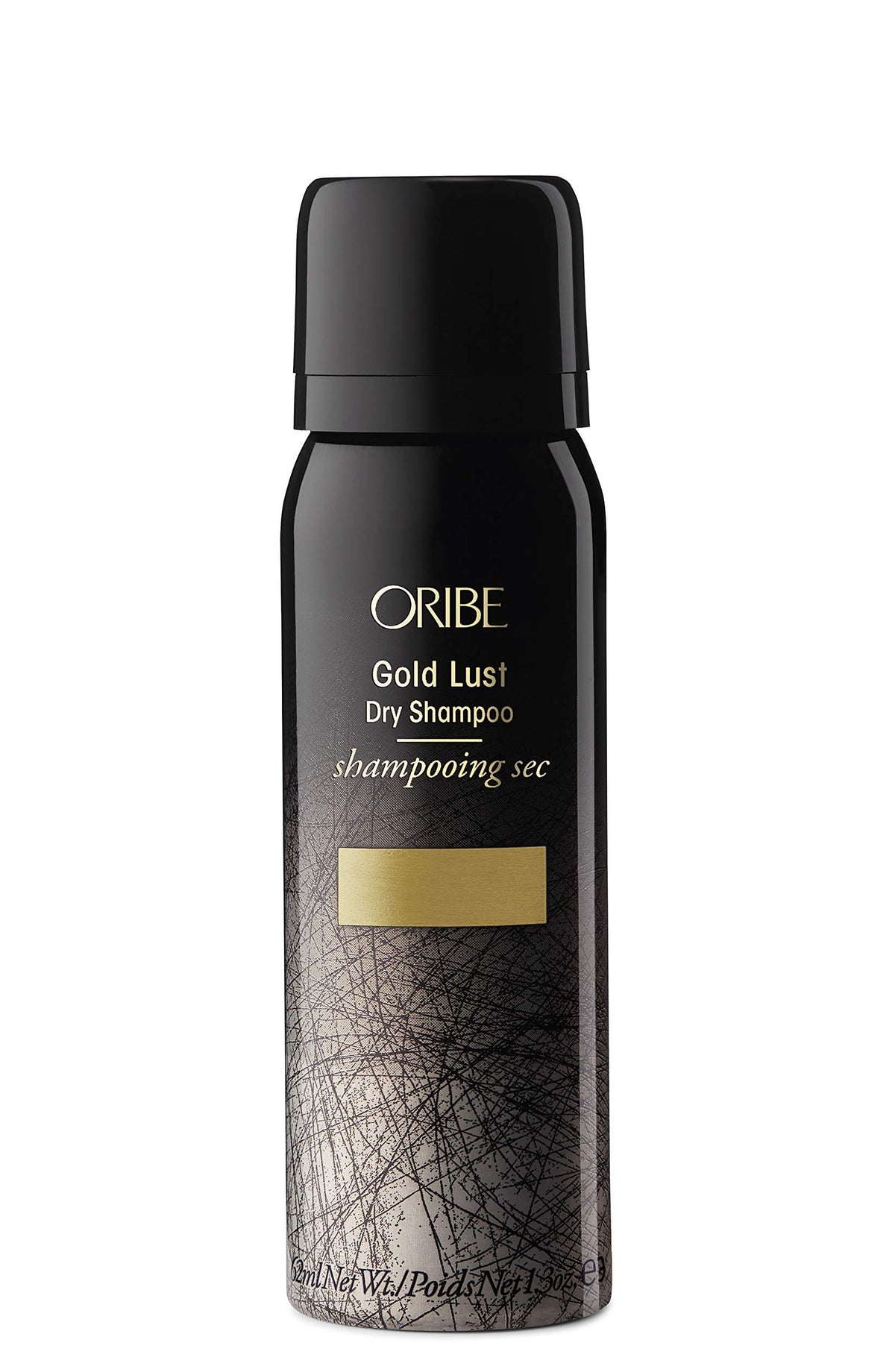 Oribe Gold Lust Dry Shampoo bottle showcasing translucent powder for oil absorption between washes.