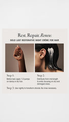 Hands applying ORIBE Gold Lust Night Cream to hair for overnight restoration