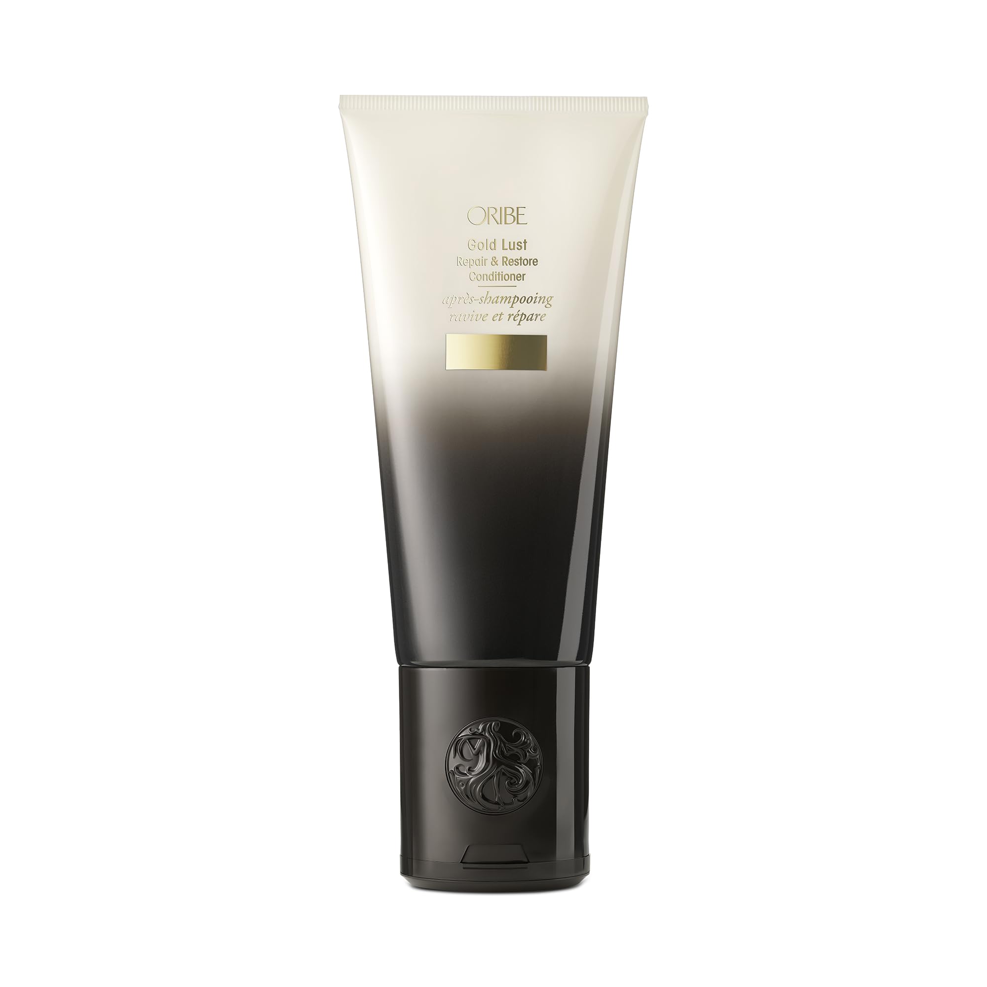 Oribe Gold Lust Repair & Restore Conditioner bottle promotes revived, glossy hair.