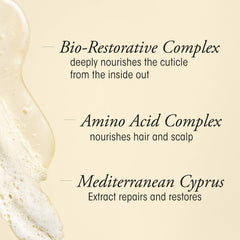 Oribe Gold Lust ingredients collage featuring Cypress, Argan and Maracuja for nourishment.