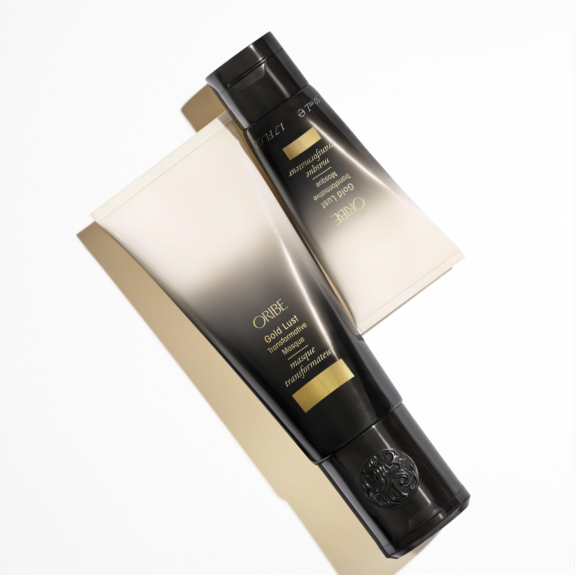 Oribe bottle on a stylish vanity, hinting at luxury nourishment and protection.