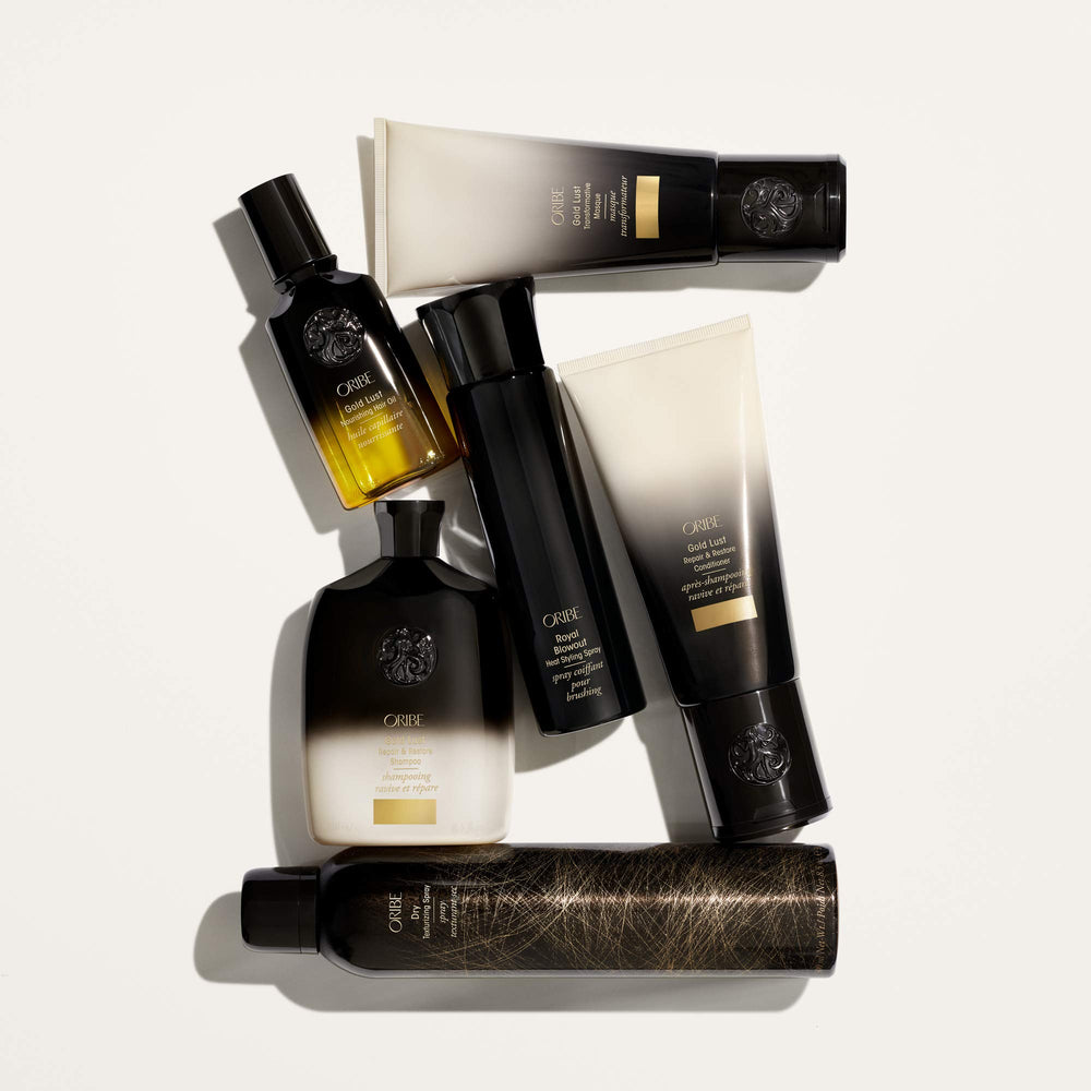Graphic highlight of white tea, baobab and jasmine within Oribe masque concept.