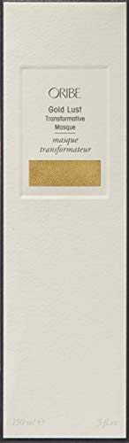 Oribe Gold Lust Transformative Masque tube dispensing product for deep conditioning.