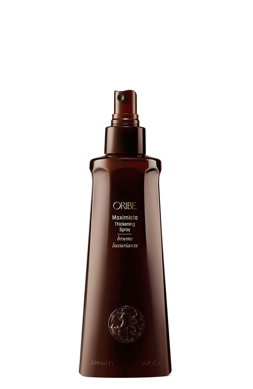 Closeup of Oribe Maximista label highlighting premium formulation and claims