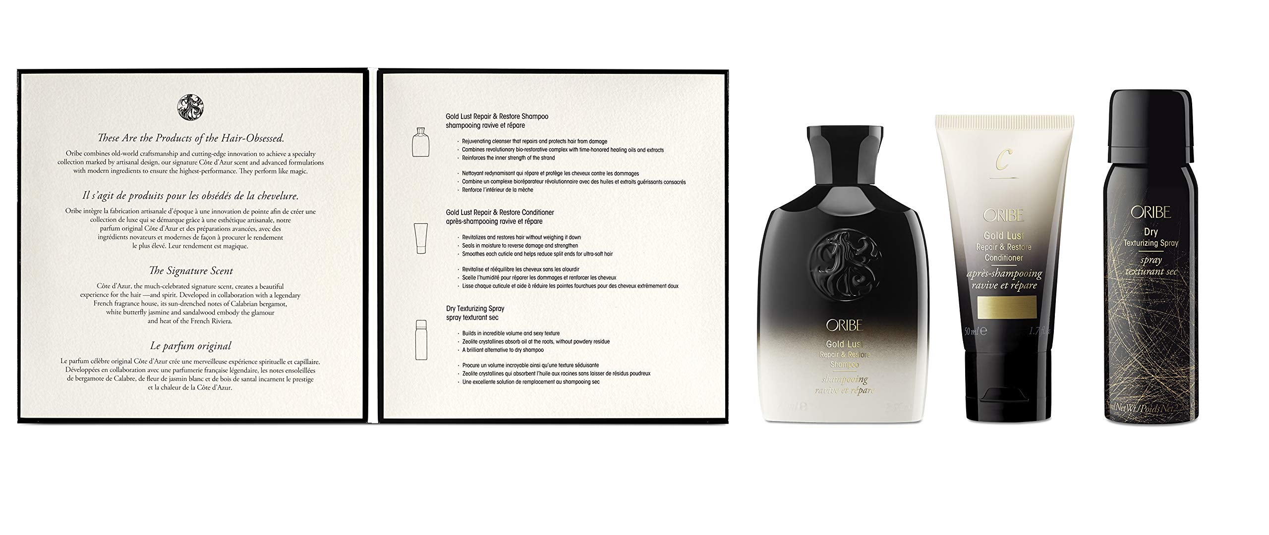 Oribe Obsessed Set product lineup emphasizing luxury hair care benefits