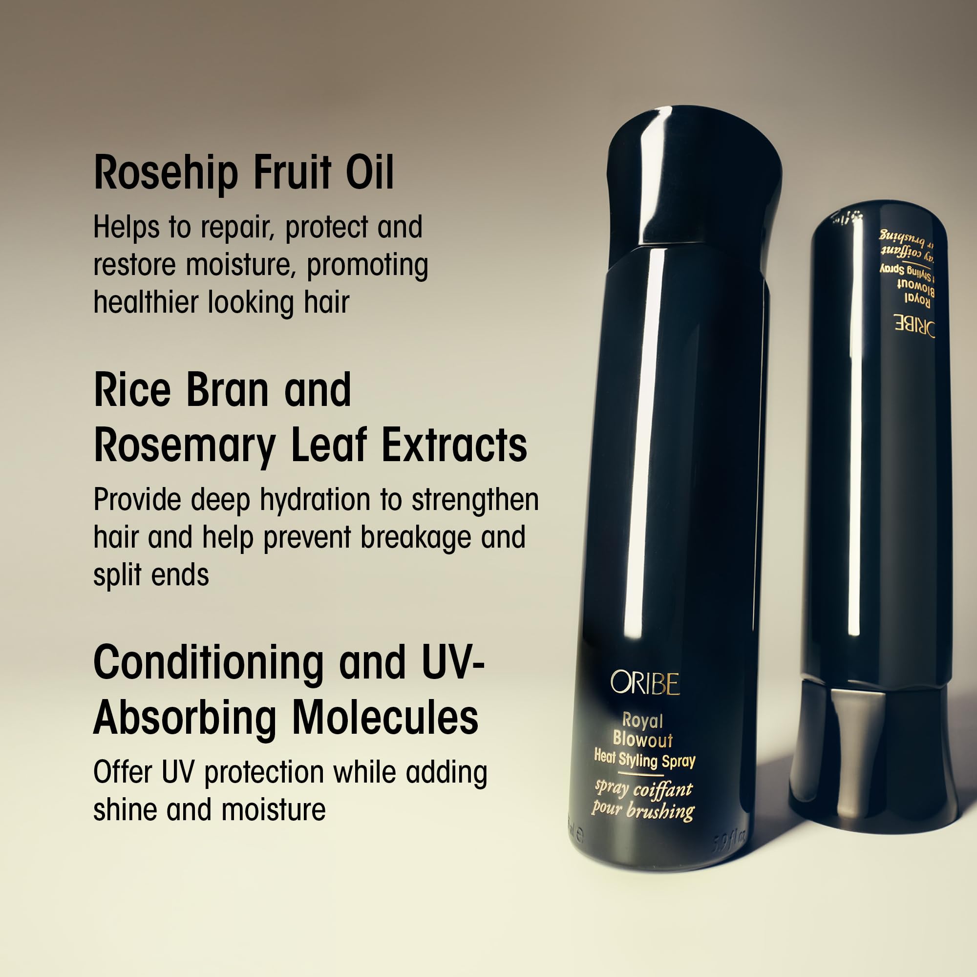 Oribe Royal Blowout bottle speeds dry time for a smoother finish.