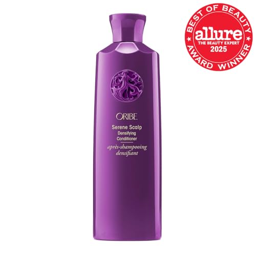 Oribe Serene Scalp Densifying Conditioner being poured to demonstrate easy application.