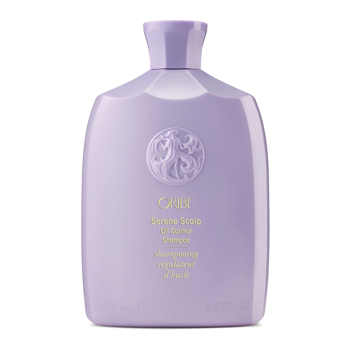 Oribe Serene Scalp Oil Control Shampoo bottle with lavender packaging for oil management.