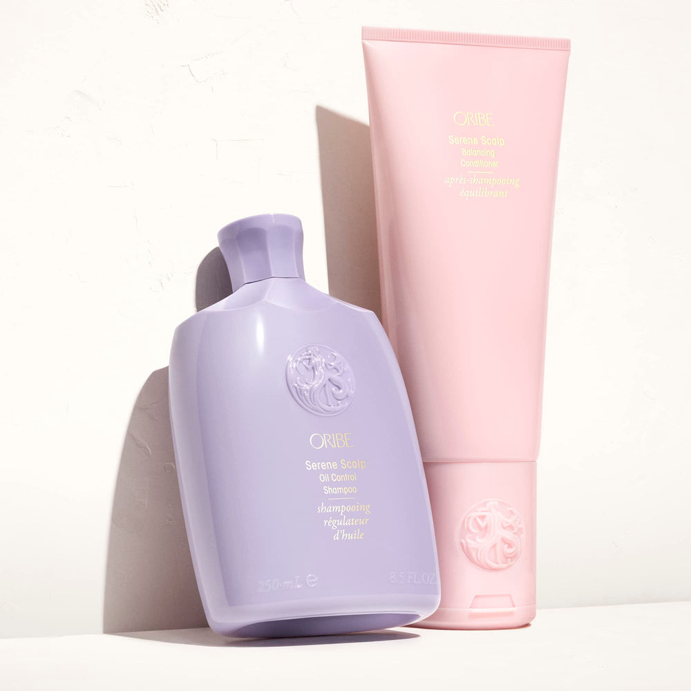 Oribe Serene Scalp Oil Control Shampoo with green marine algae for oil regulation.