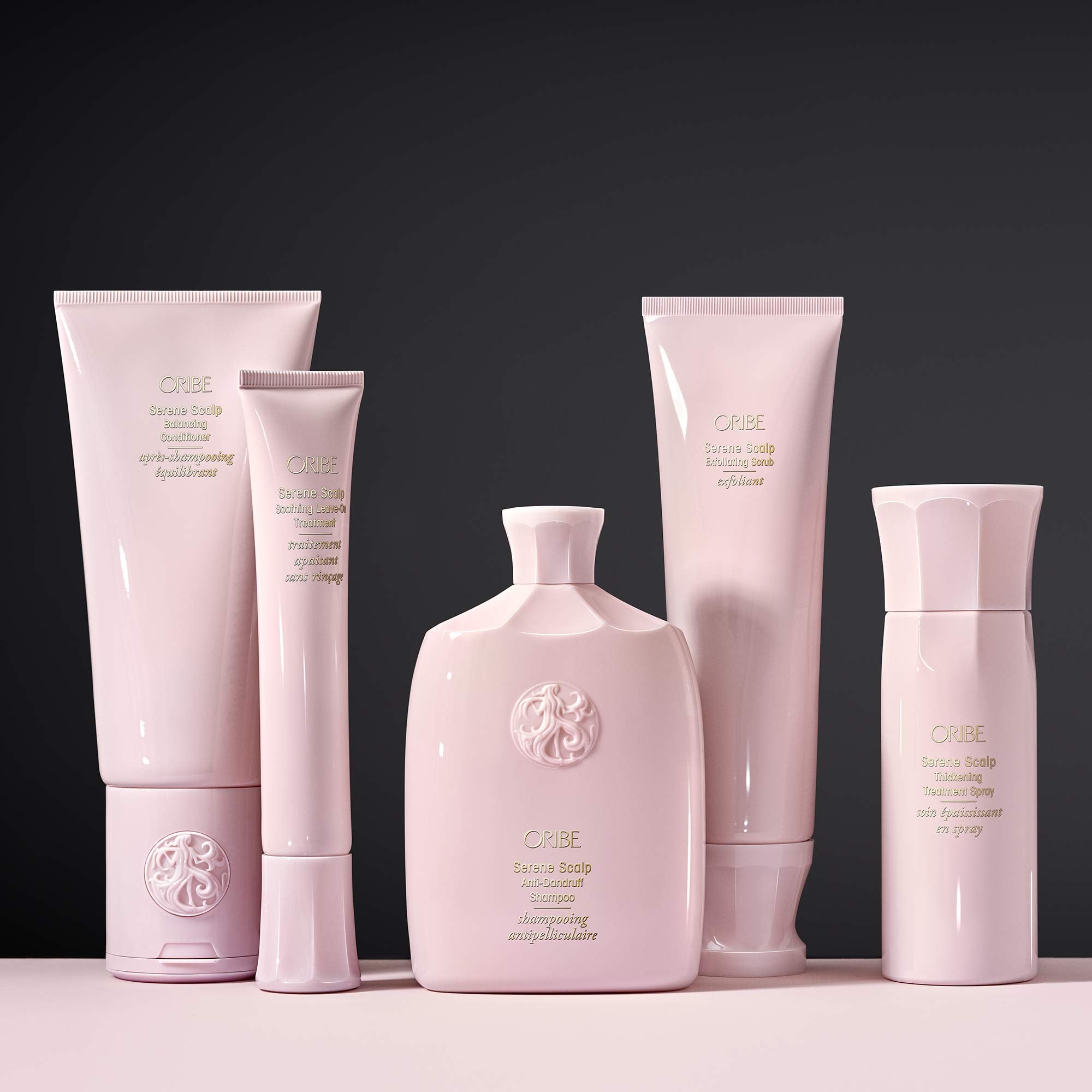 Oribe Serene Scalp Shampoo close-up texture emphasizing soothing scalp benefits.