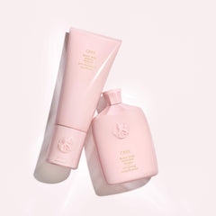 Oribe Serene Scalp Shampoo label displays dermatologist-tested, paraben-free ingredients.