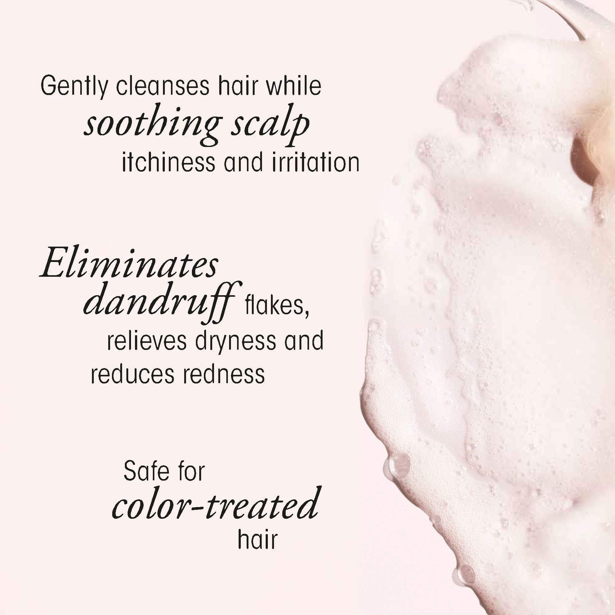 Oribe Serene Scalp Shampoo pump demonstrates easy daily use and dandruff care.