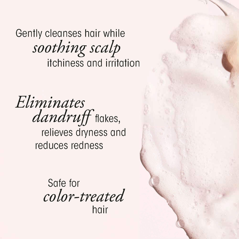 Oribe Serene Scalp Shampoo pump demonstrates easy daily use and dandruff care.